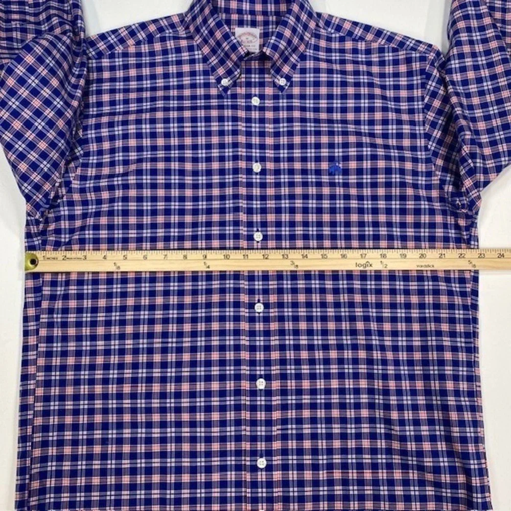 Brooks Brothers Madison Fit Shirt Mens M Blue Red Plaid Non-Iron Stretch Supima - Picture 5 of 9